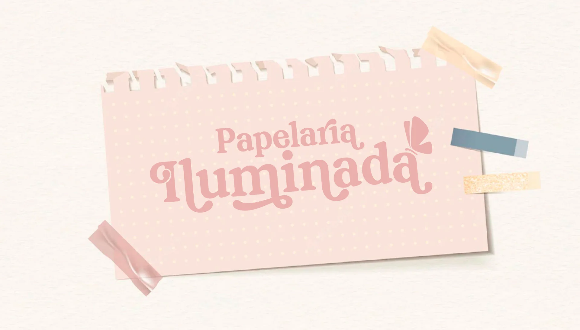 Logotipo Papelaria Iluminada — fundo rosa
