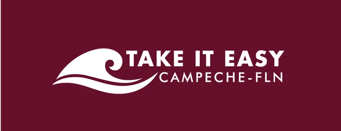 Logo Take It Easy — versão horizontal vinho, reversa