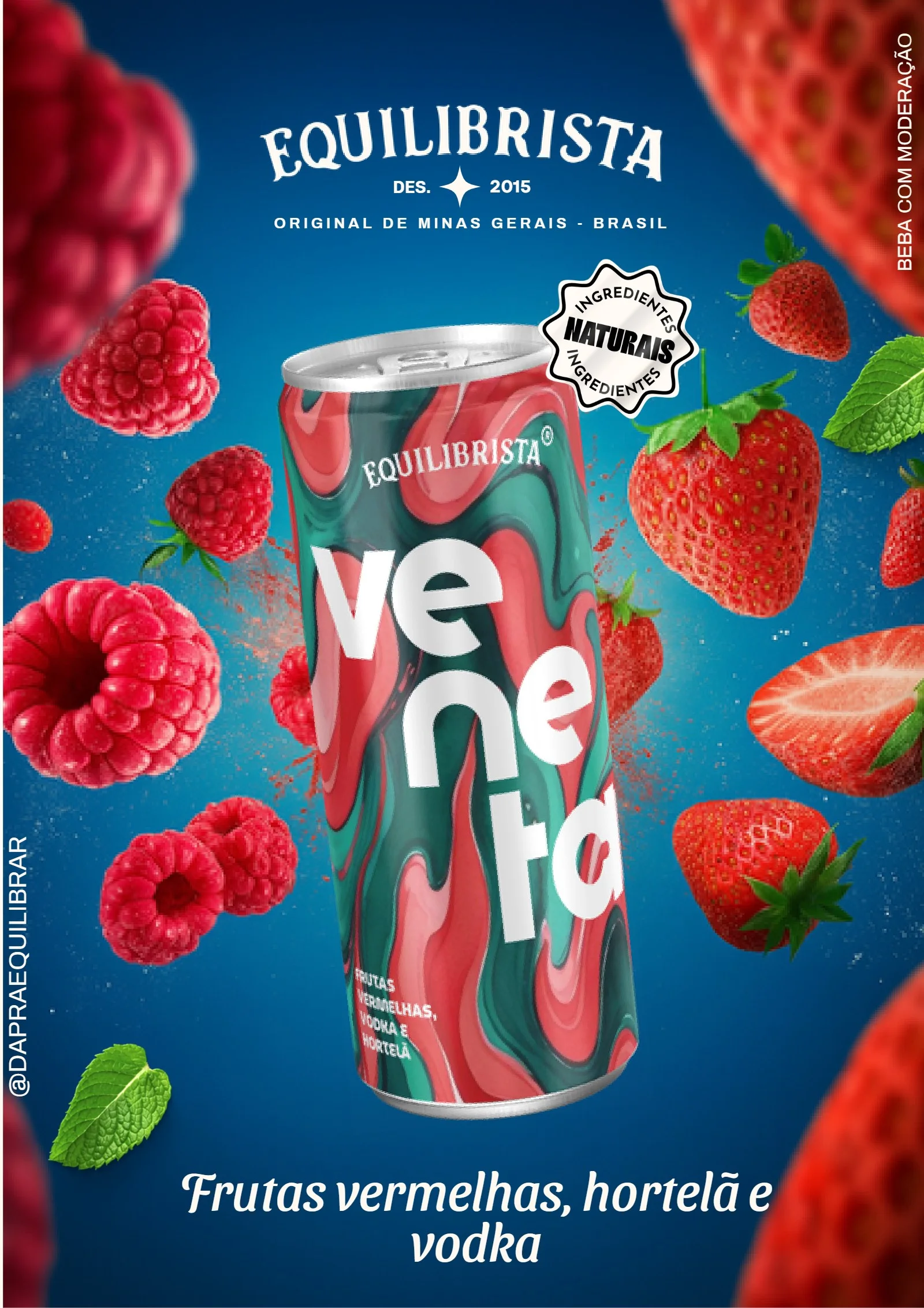 Cartaz da Veneta com a lata e frutas vermelhas