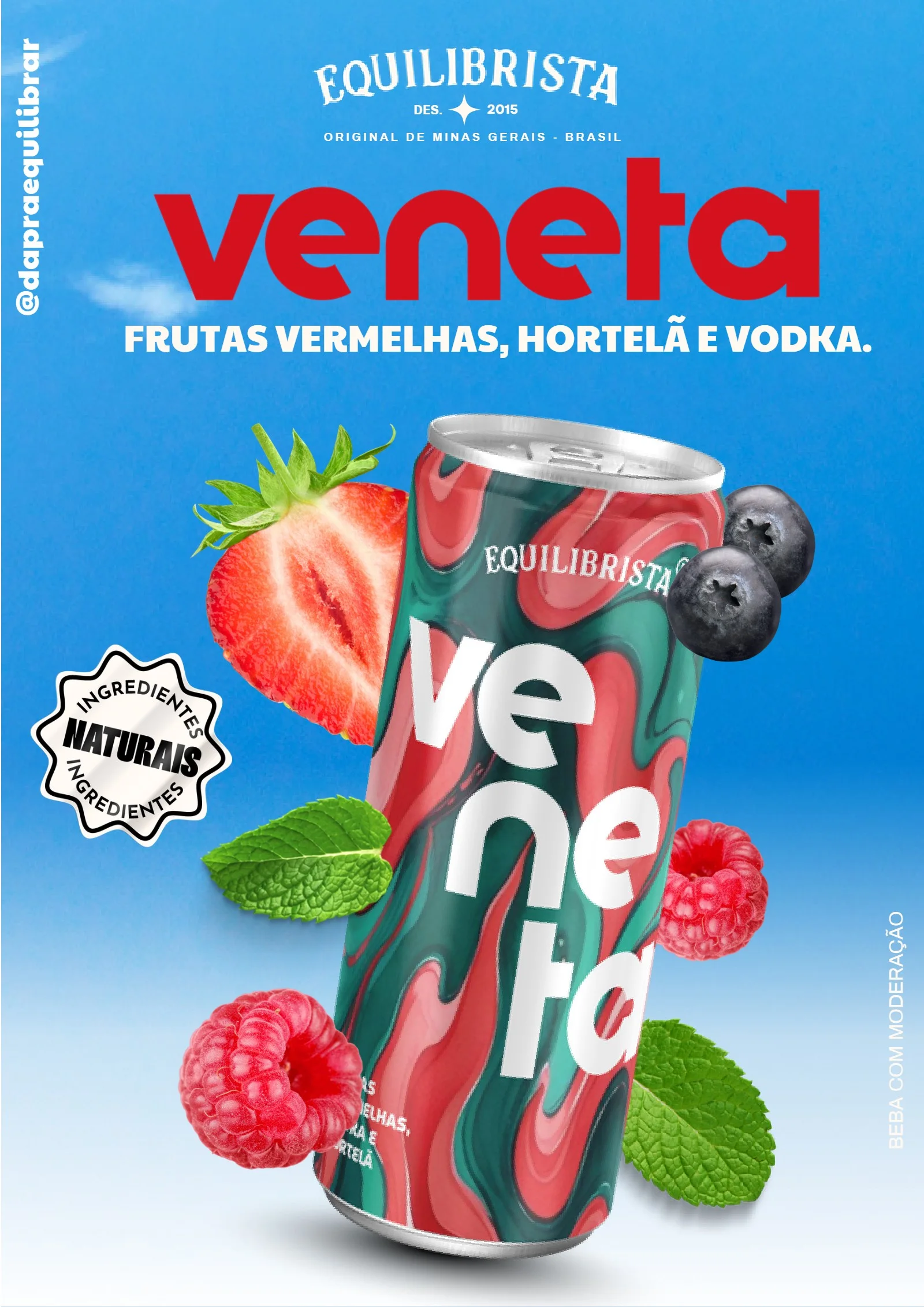 Cartaz da Veneta com a lata sobre fundo azul